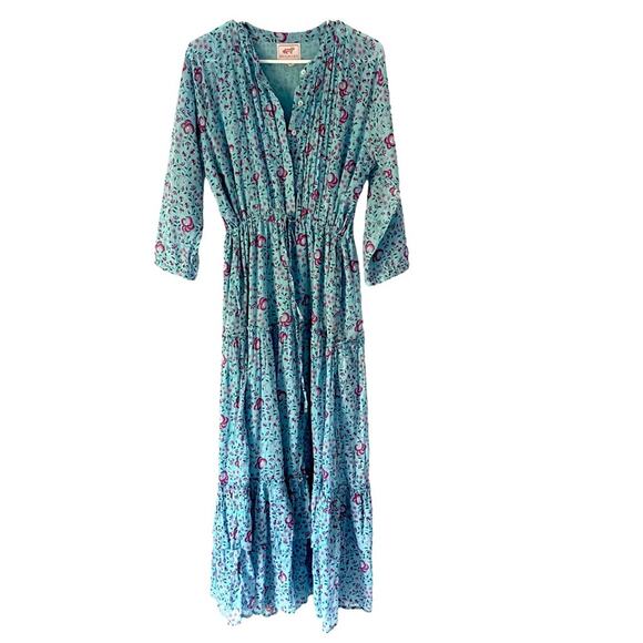 Banjanan Bazaar Turquoise Blue Midi Dress size large - Picture 2 of 7